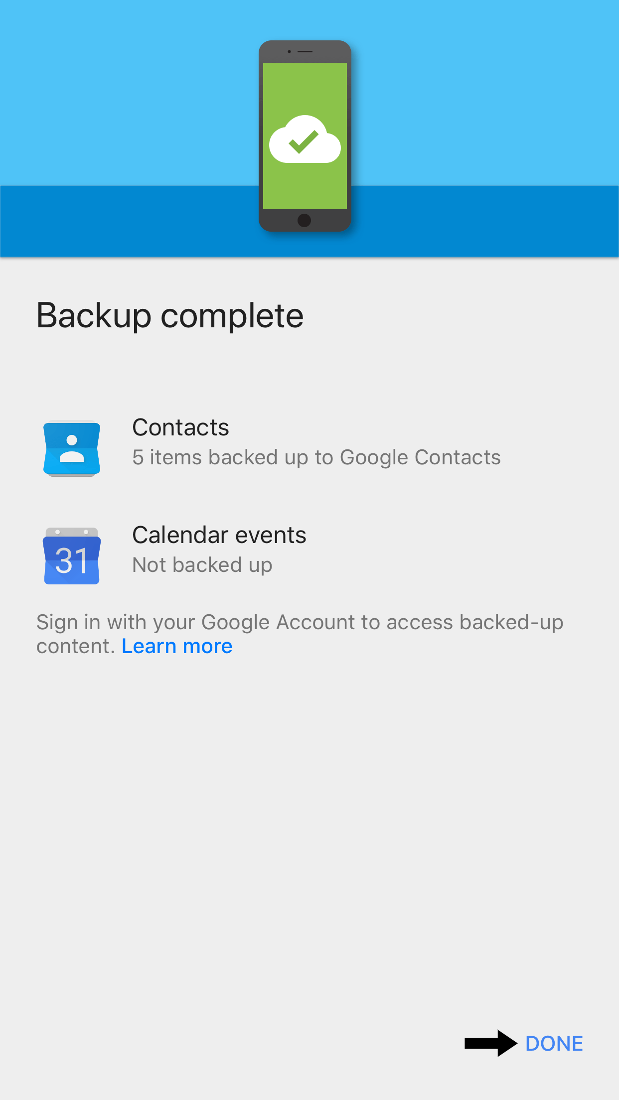 Save iPhone contacts backup to Google Drive