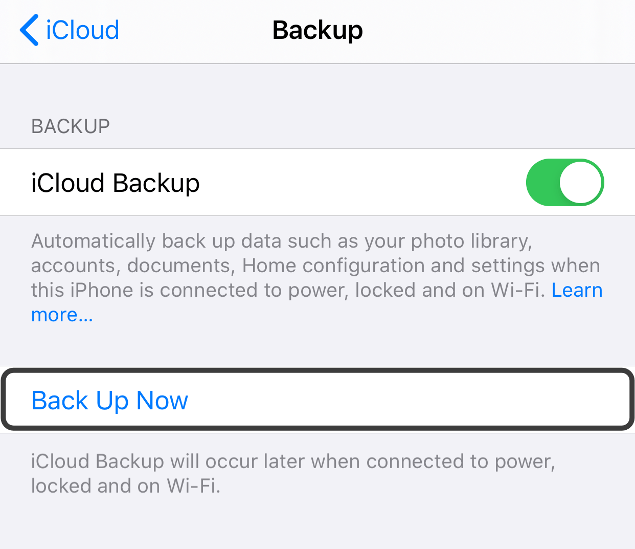 Backup iPhone contacts to iCloud
