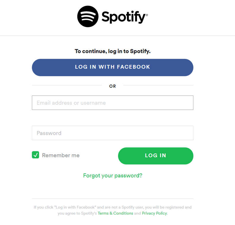 How to delete Spotify account? Logging into Spotify to delete account.