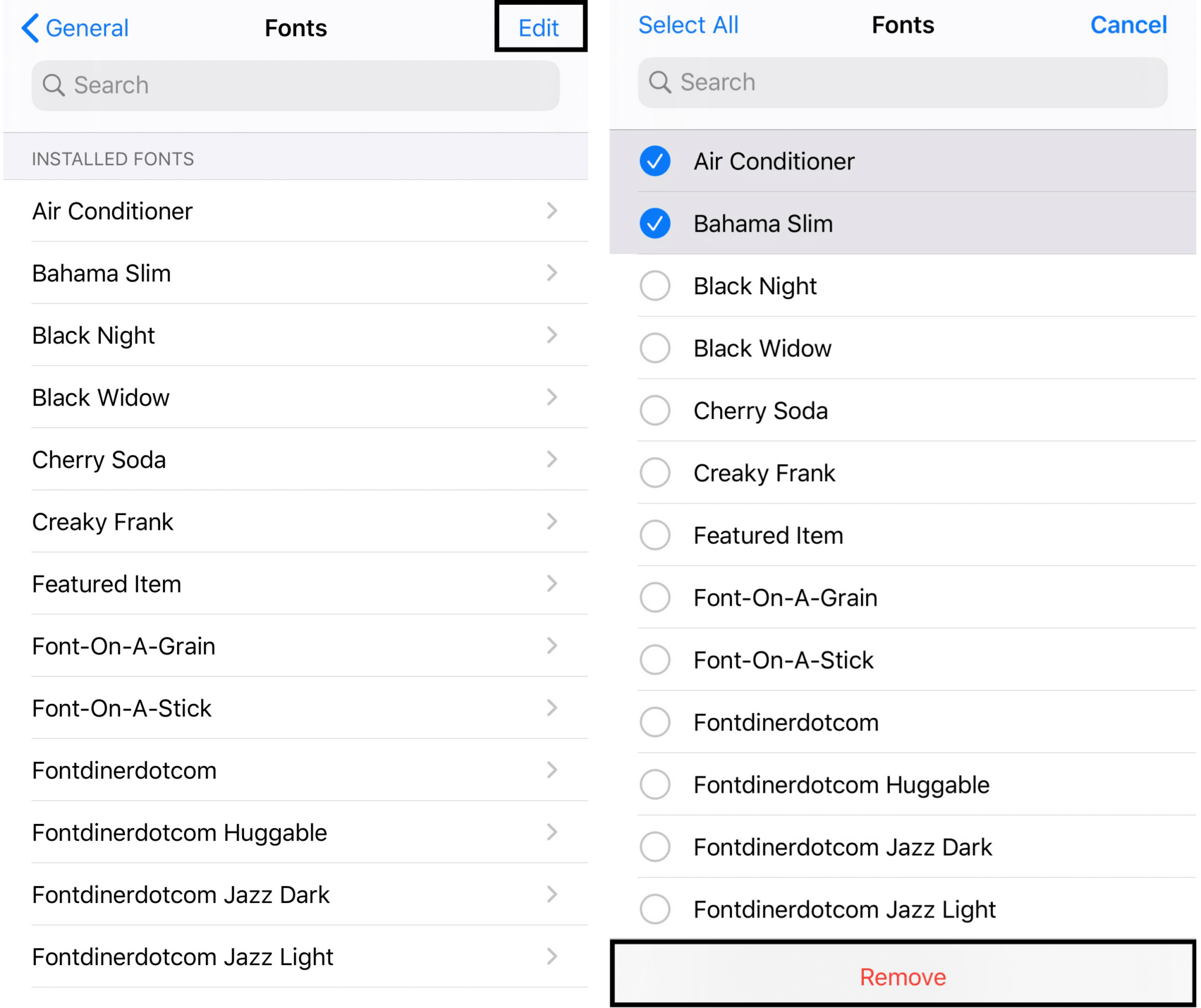 remove fonts on IOS 13
