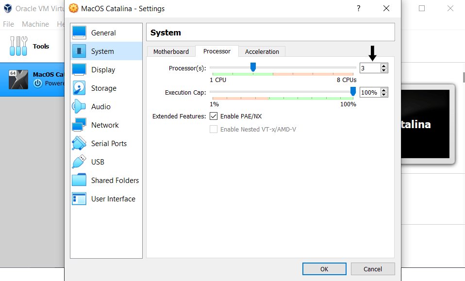 Change virtual machine settings on VirtualBox