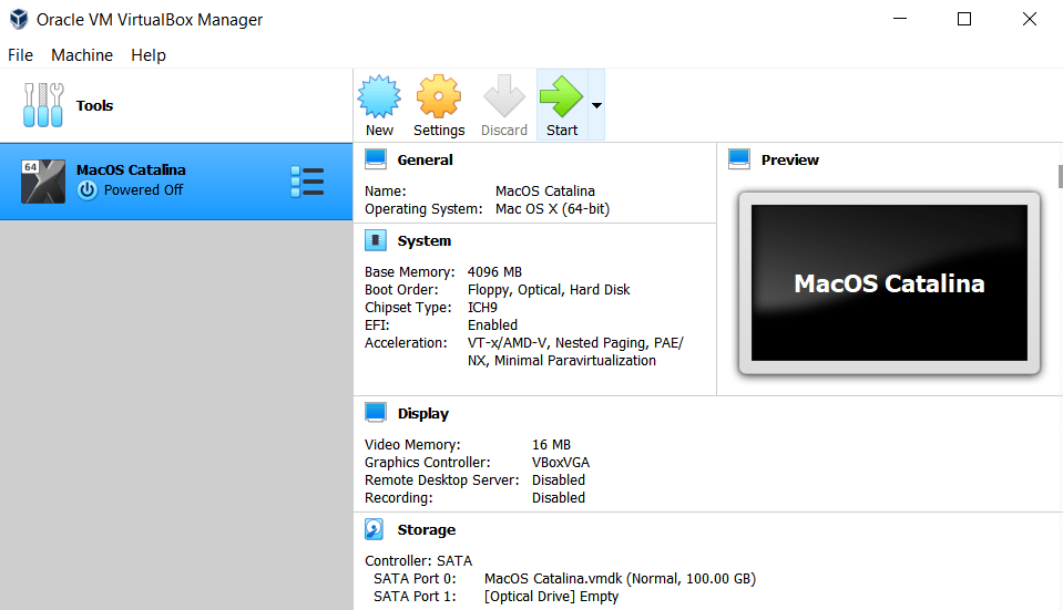 Installing macOS Catalina virtual machine on VIrtualBox