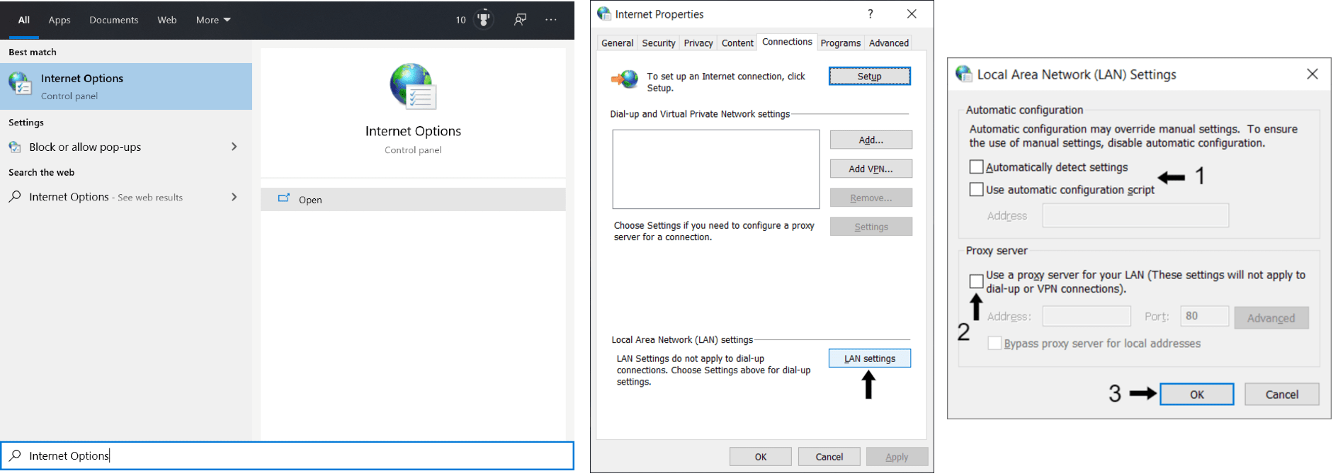Disable Proxy settings Windows 10 to fix zoom error 5003