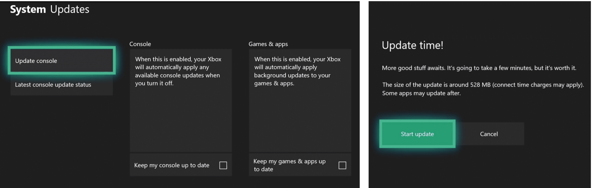 Checking system update for Xbox One to fix unable to connect to EA servers