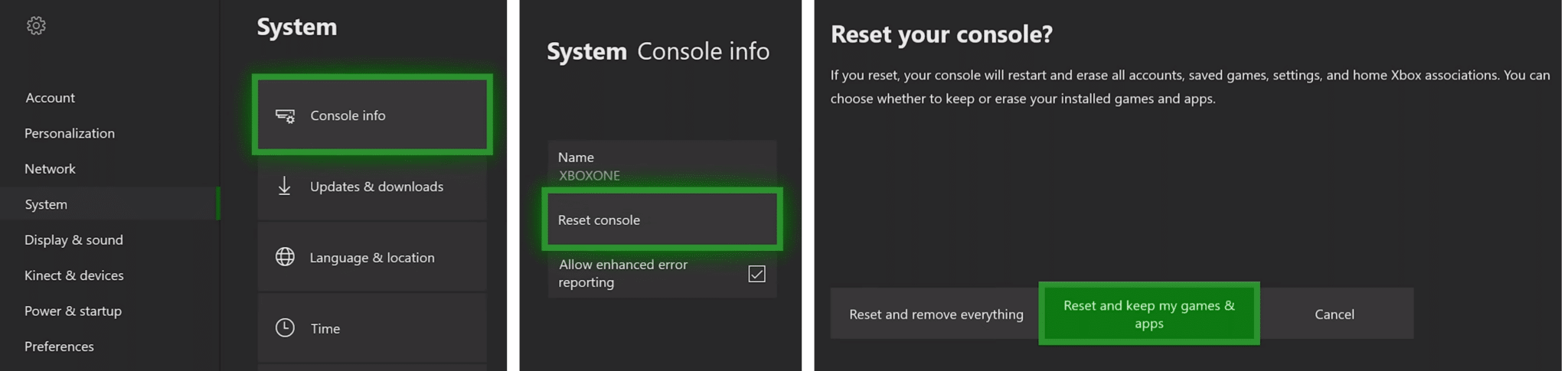 Reset Xbox One settings to default to fix unable to connect to EA servers error