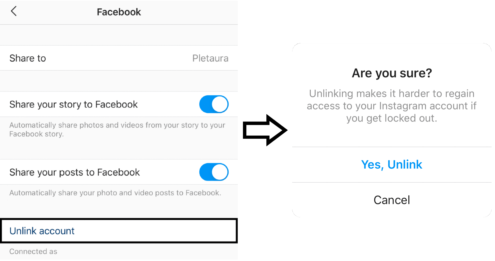 unlink instagram from facebook to fix instagram not posting to facebook