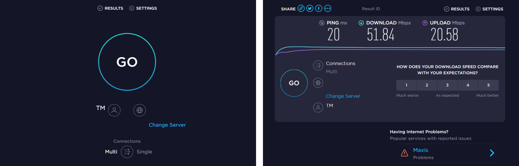 Checking internet speed with Speedtest