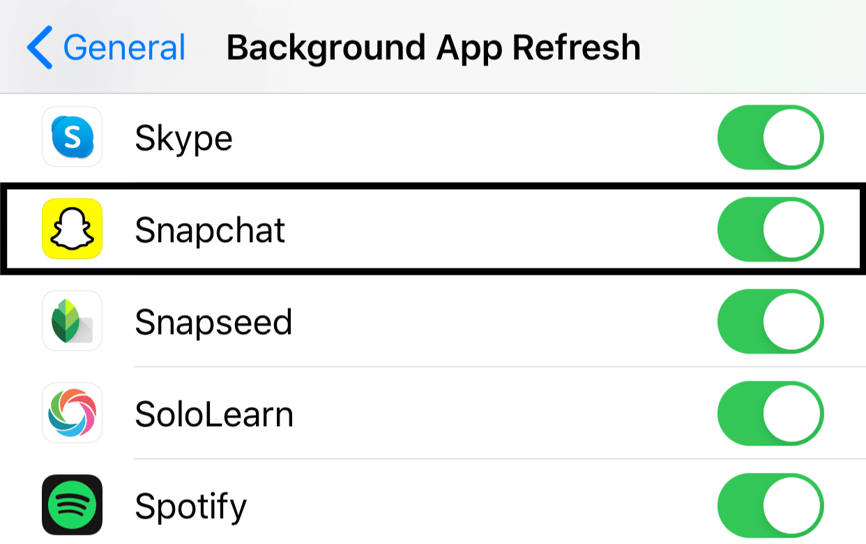 allow background data usage on iPhone to fix Snapchat notification sound not working