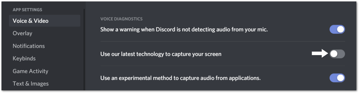 Turn off the “Use our latest technology” Setting to fix discord screen share not working