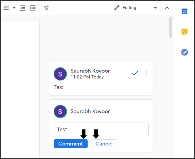 complete the comments to fix google docs or sheets not saving