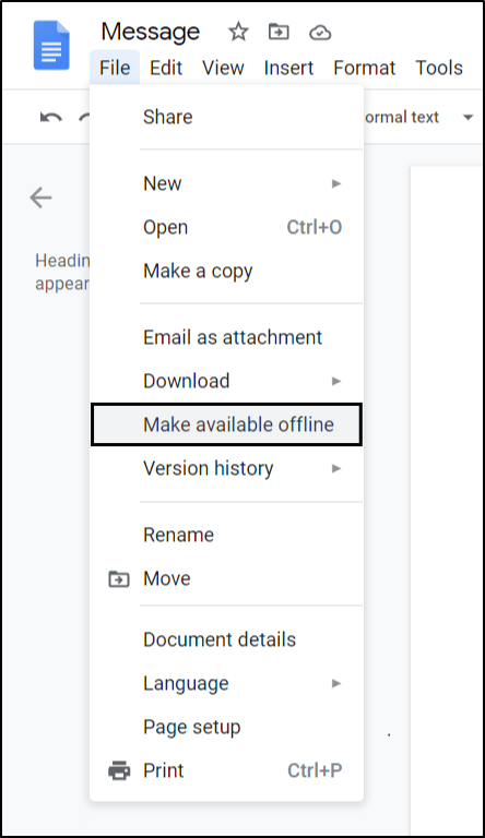 Make the file available offline to fix google docs or sheets not saving changes