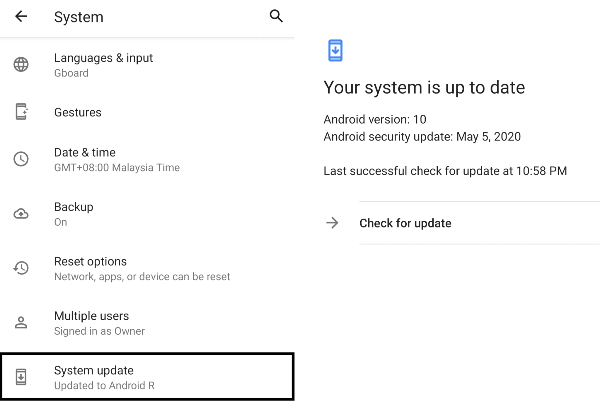 check for software updates on Android to fix zoom share screen not working