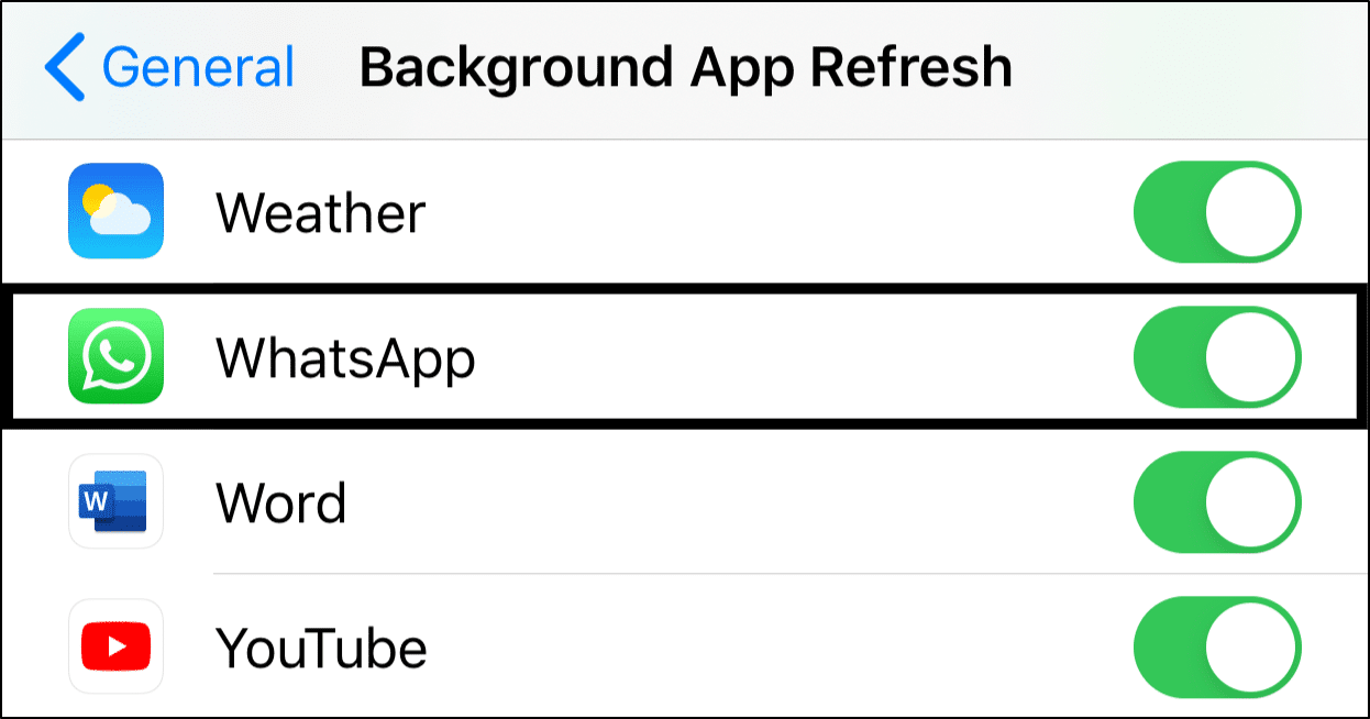 Enable background app refresh to fix Whatsapp calls not ringing on iPhone