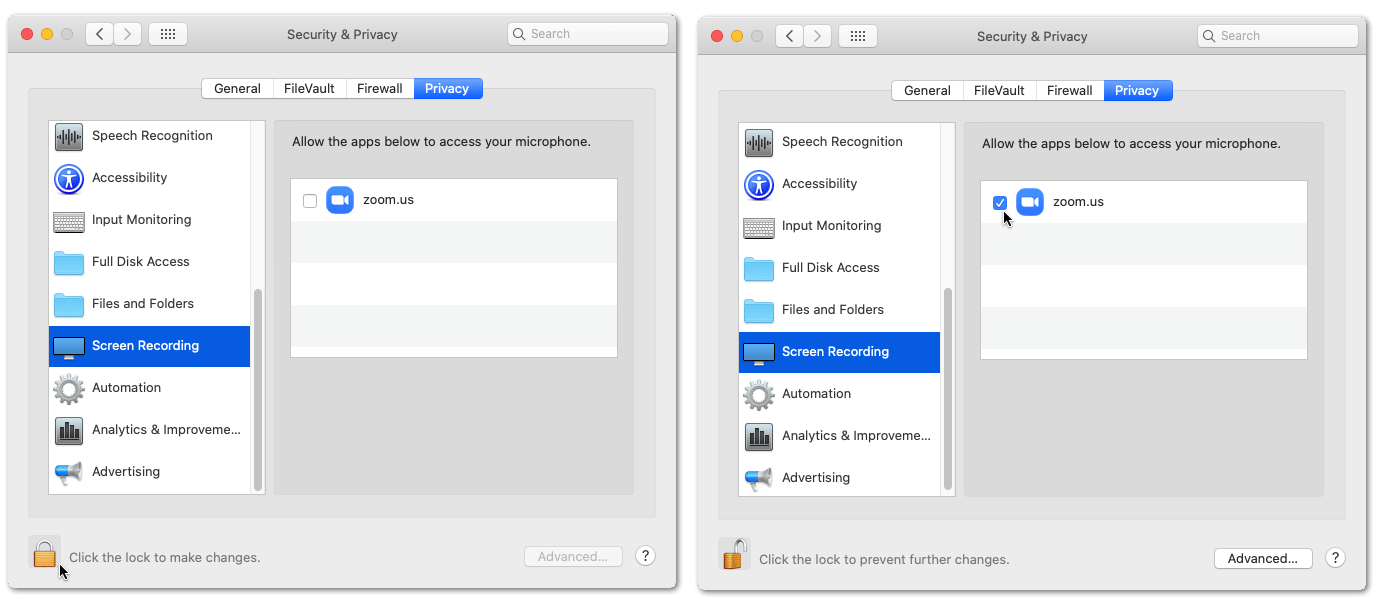 Allow permissions for Zoom on macOS to fix zoom share screen not working