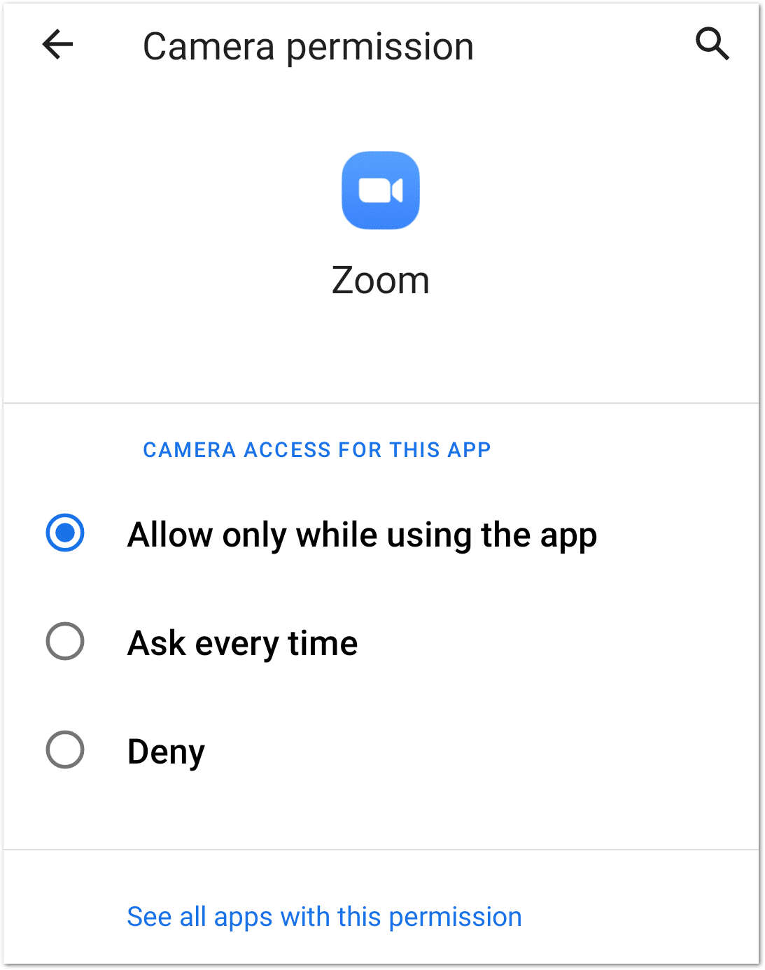 Allow permissions for Zoom on Android to fix zoom screen sharing not working