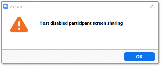 Check if Participant Screen Sharing is Enabled to fix zoom share screen not working