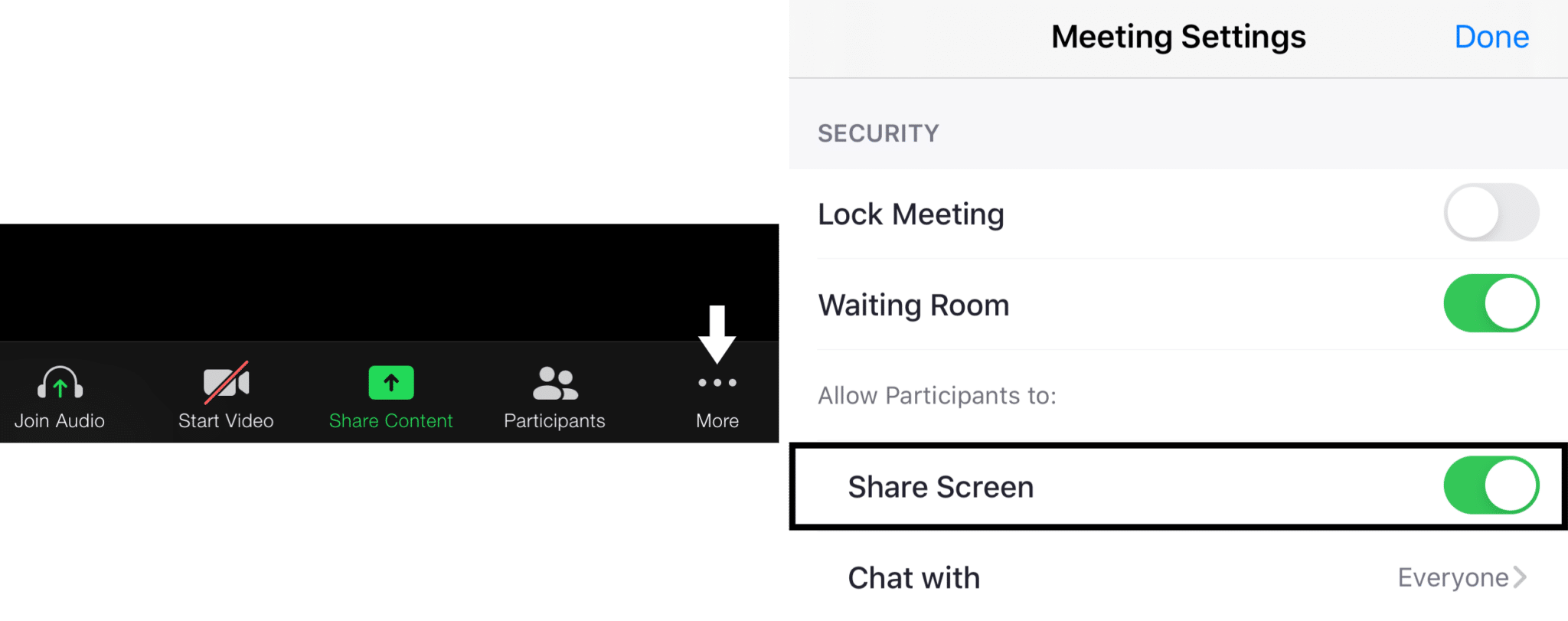 Enable participant screen sharing to fix zoom screen sharing not working