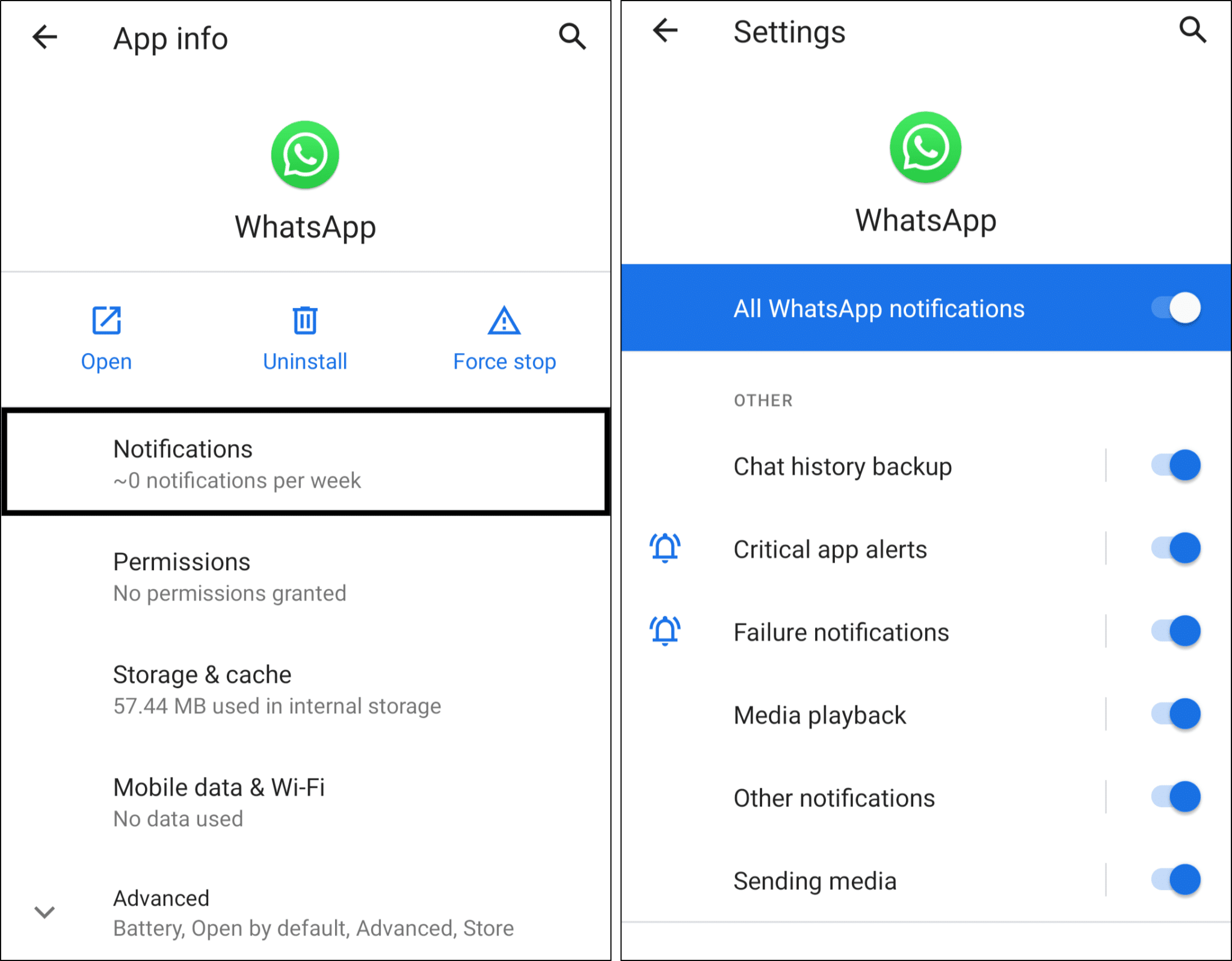 Enable whatsapp notification settings to fix Whatsapp calls not ringing when Android is locked