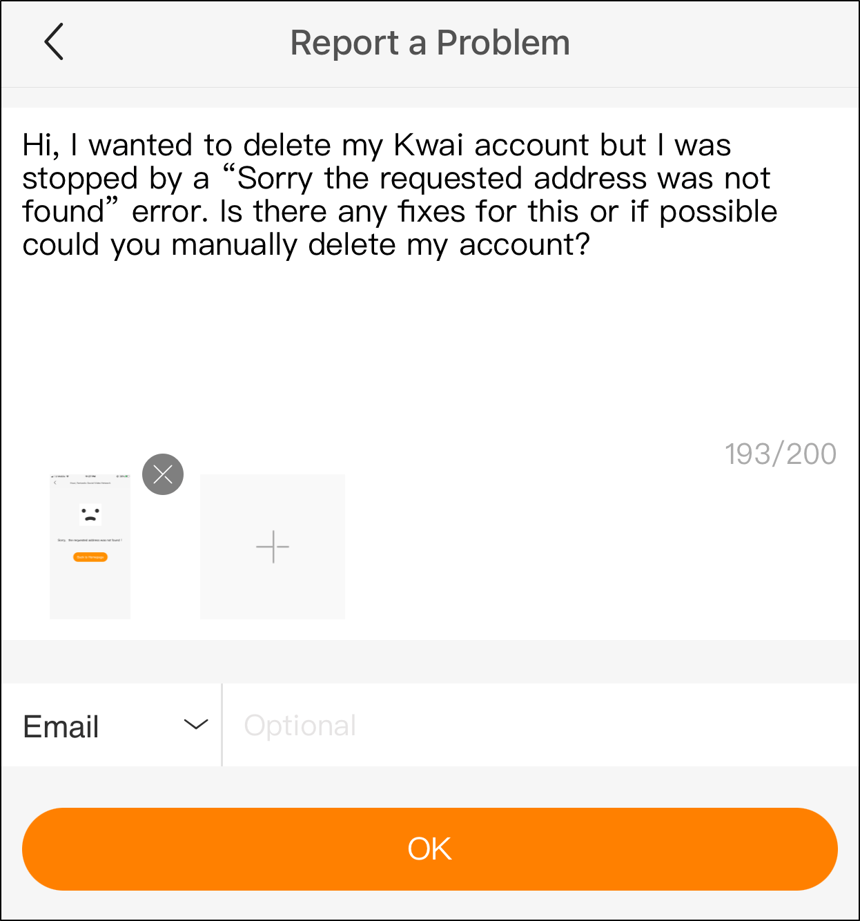 report a problem to kwai support to fix cannot delete kwai account