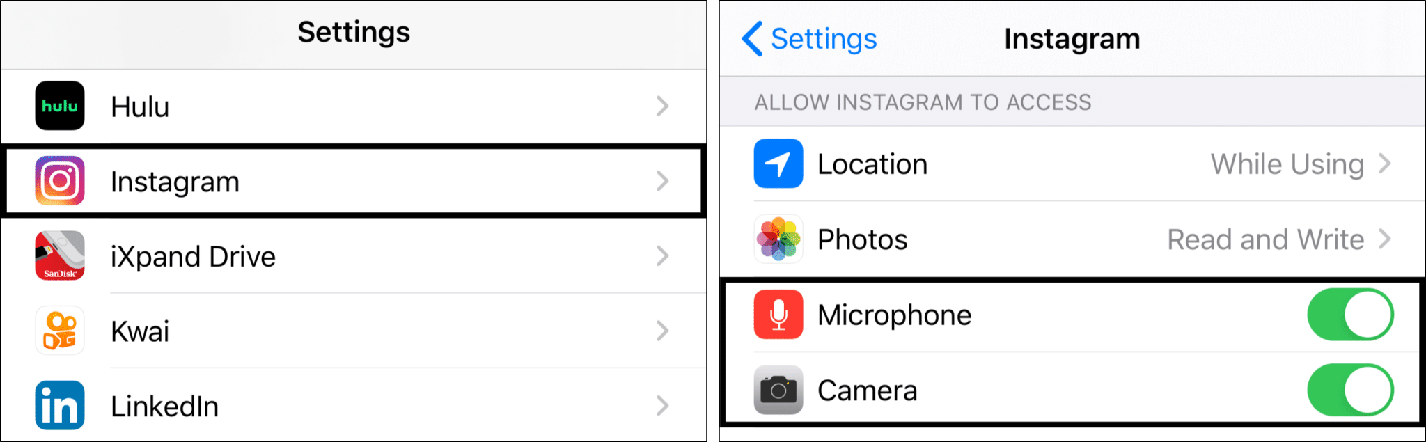 Enable Instagram app permissions on iPhone to fix no sound on Instagram stories