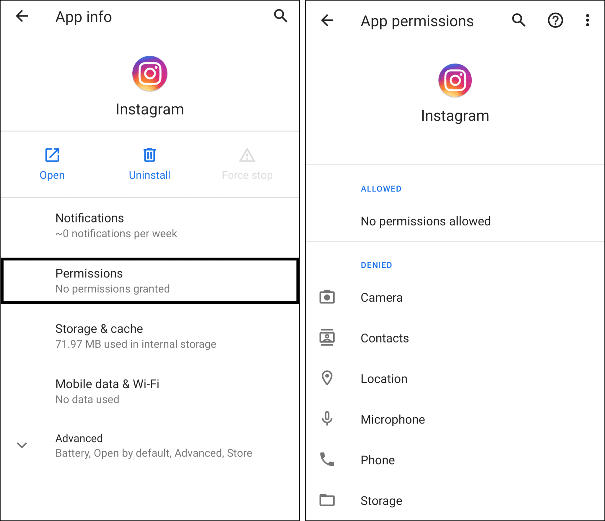 Enable Instagram app permissions on Android to fix Instagram story audio not working