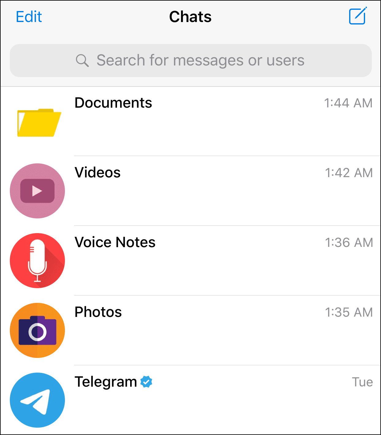 create channels to send messages and files to yourself on telegram
