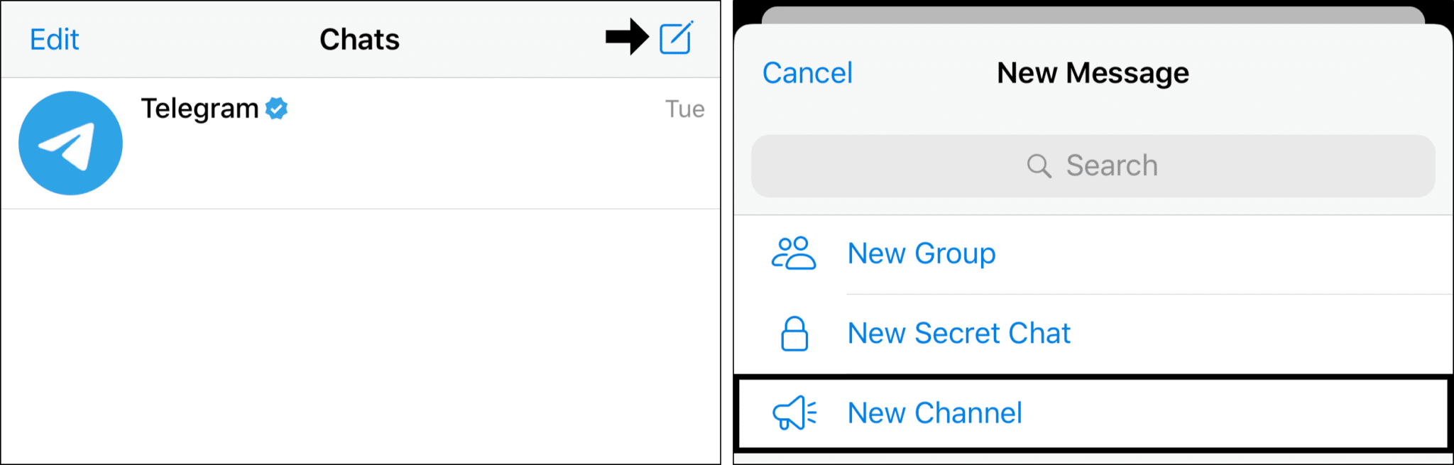 create channels to send messages to yourself on telegram on iPhone, iPad and Android