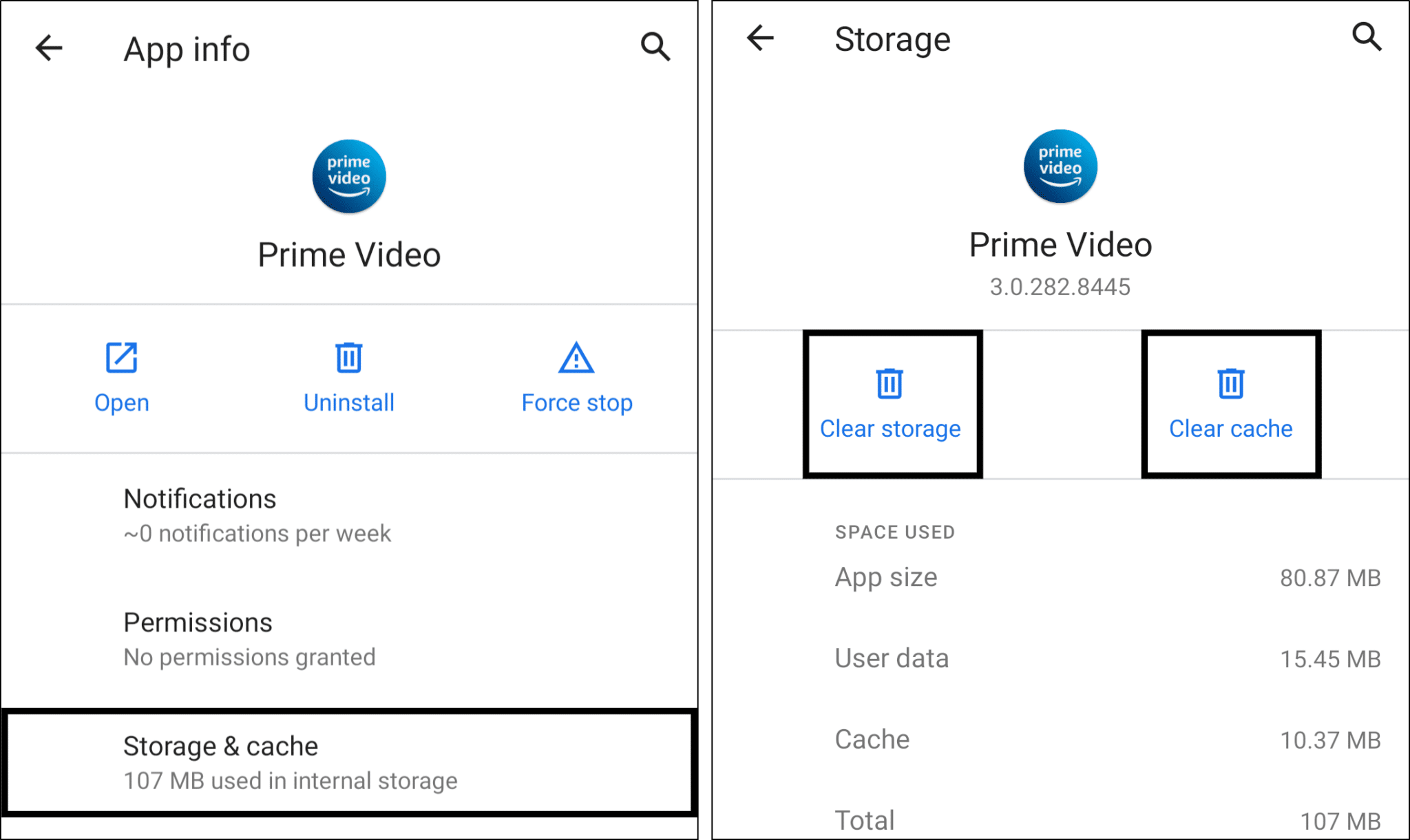clear amazon prime video app cache and data on Android to fix subtitles out of sync