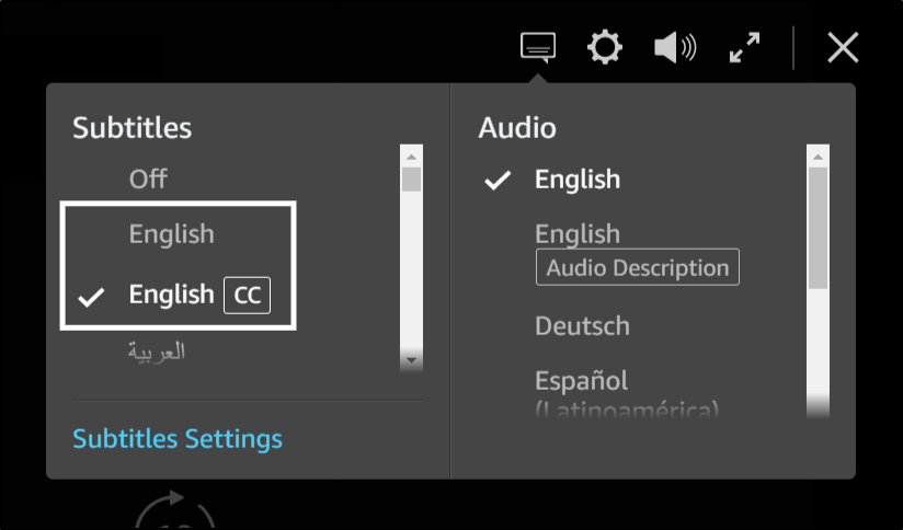 switch between cc and subtitles to fix amazon prime video subtitles not working