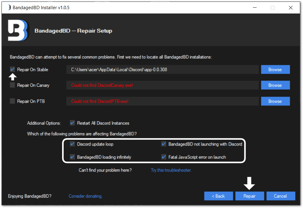 repair better discord using installer to fix better discord not working