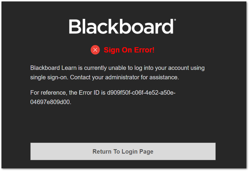 blackboard sign on error