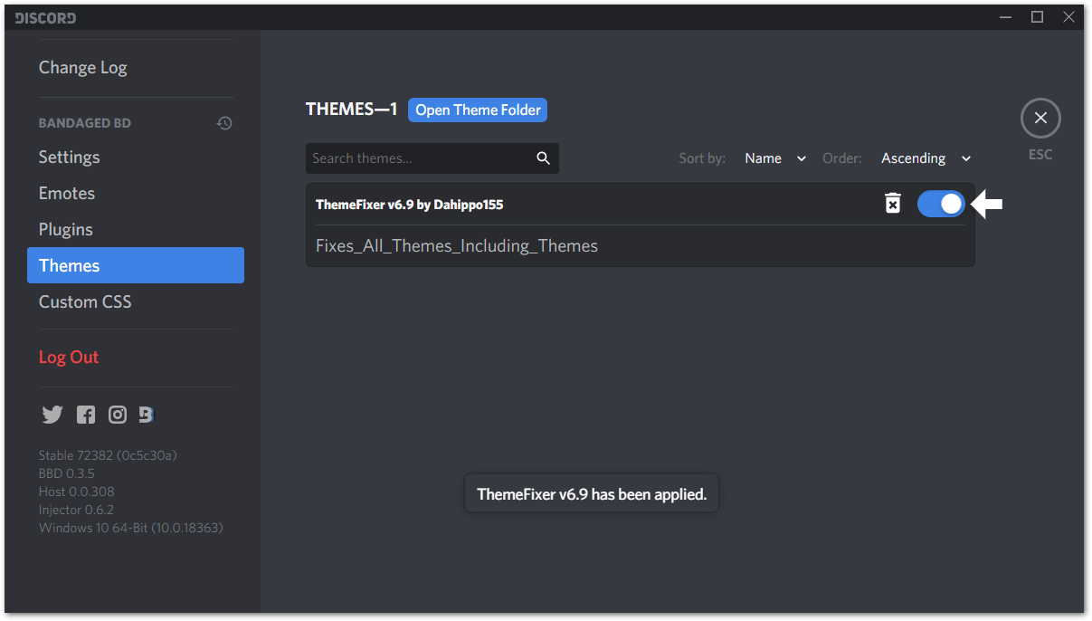 install theme fixer to fix Better discord background image not showing