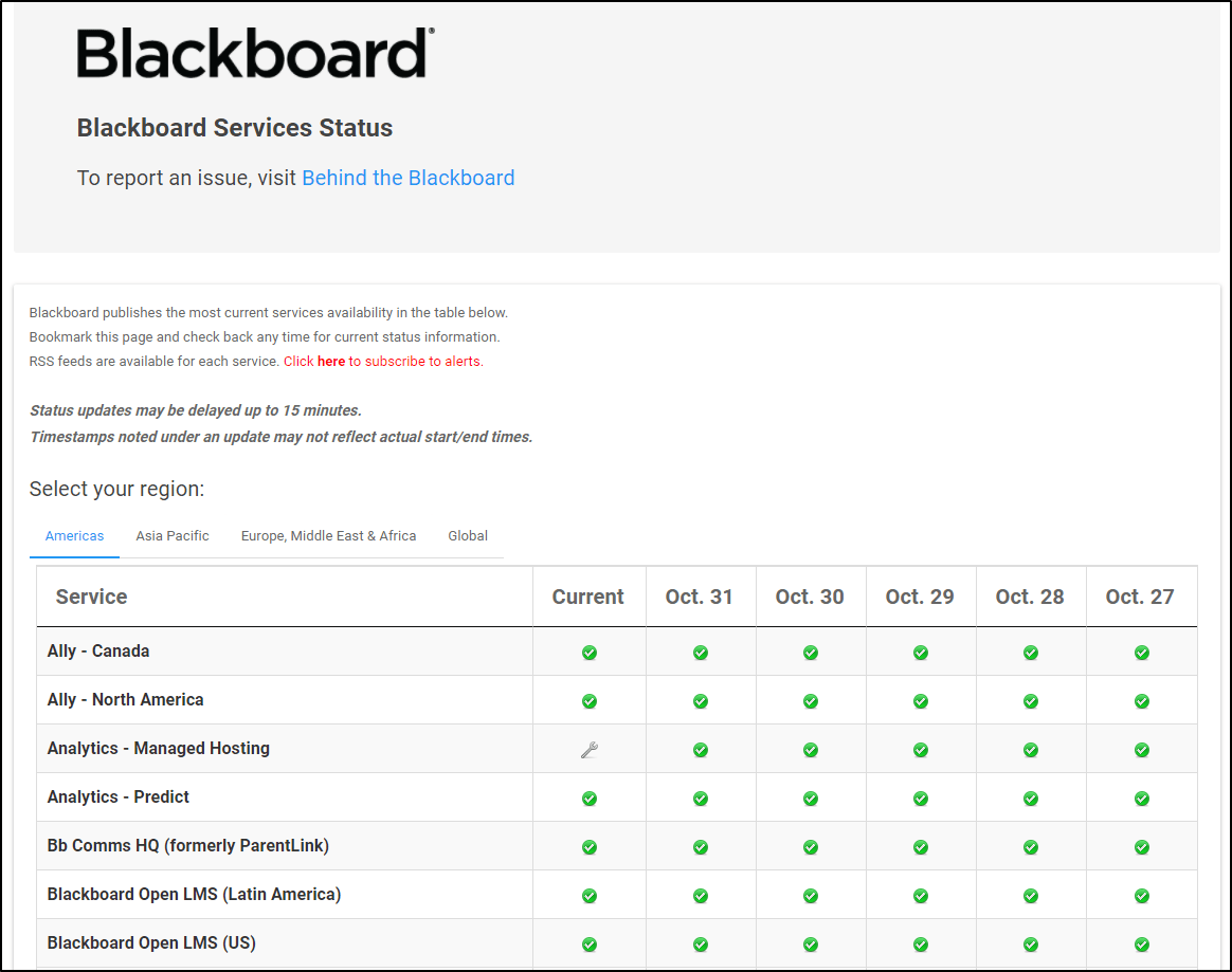 check blackboard server status