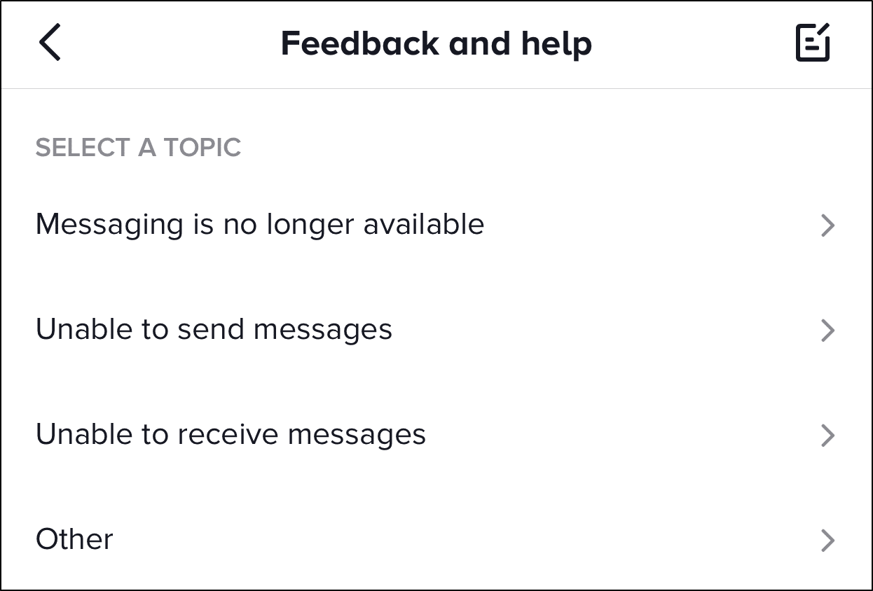 report messages issue to TikTok support to fix messages not sending or working