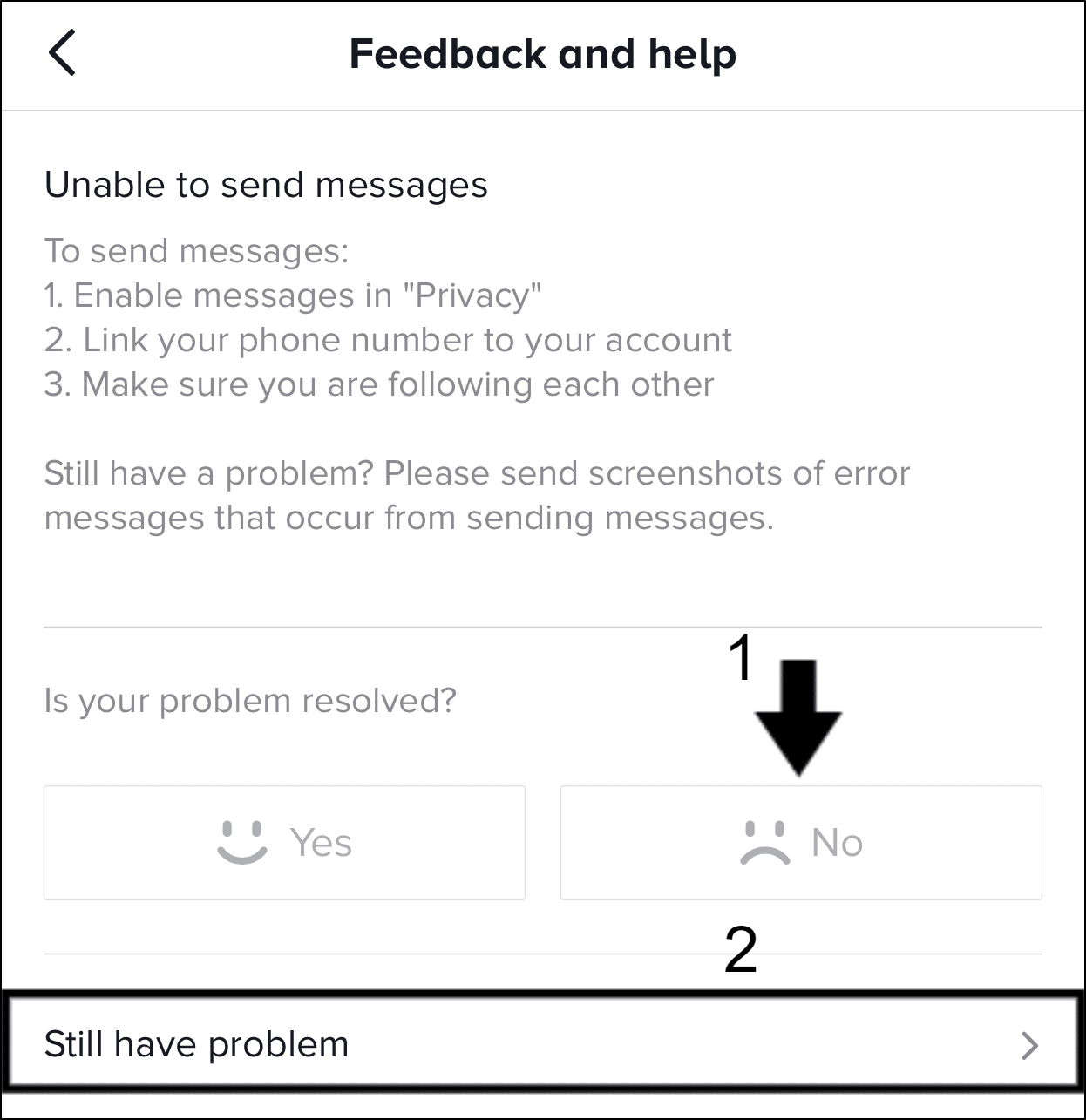 contact TikTok support to fix messages not sending or working