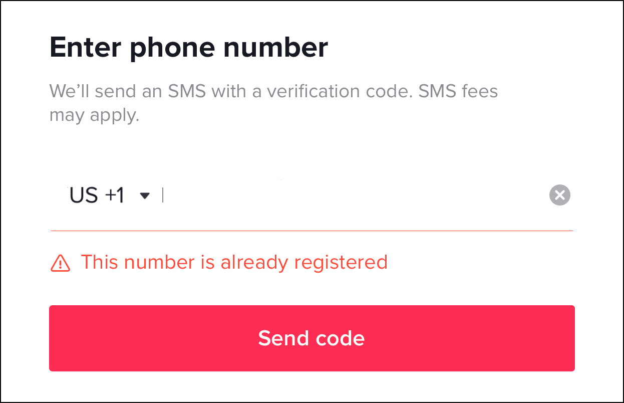 TikTok this number is already registered error