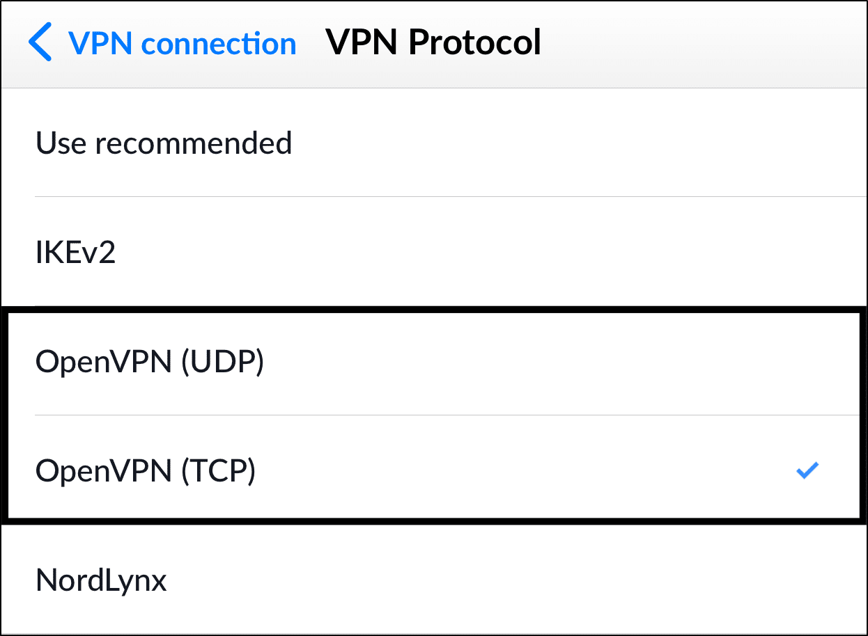 switch to OpenVPN protocol on iPhone and Android to fix nordvpn specialty servers missing or greyed out