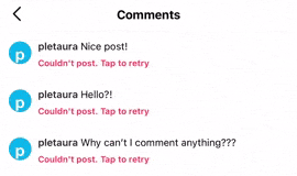 delete and repost Instagram comments to fix comments not showing, "Couldn't post", or blocked
