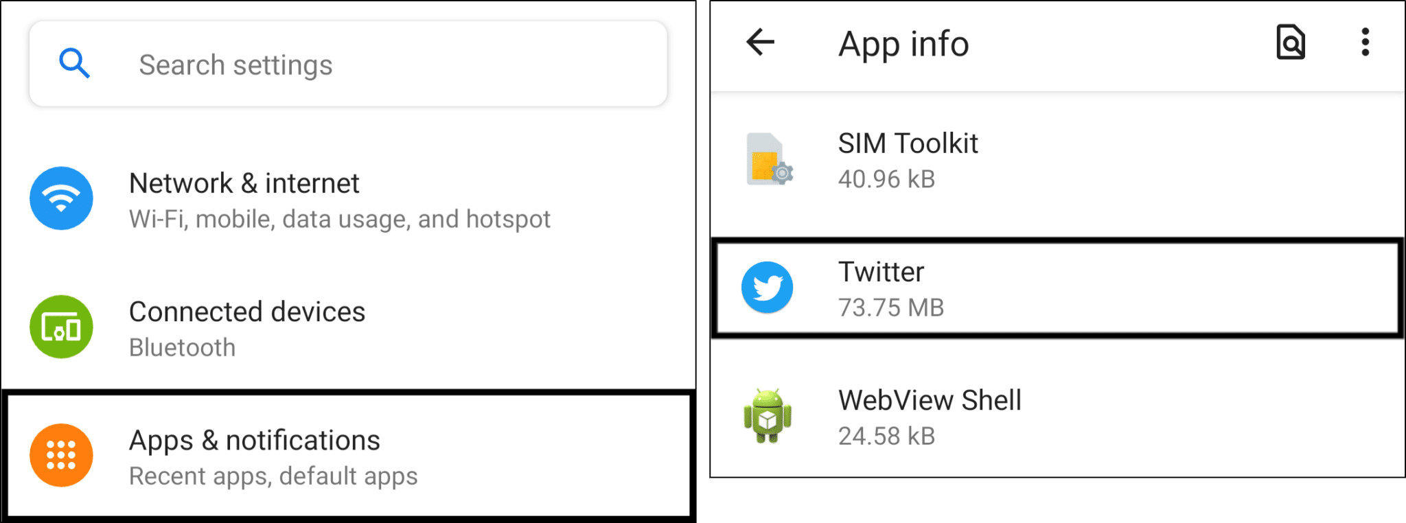 access twitter settings in system settings on Android to clear cache and data and fix Twitter Something Went Wrong error
