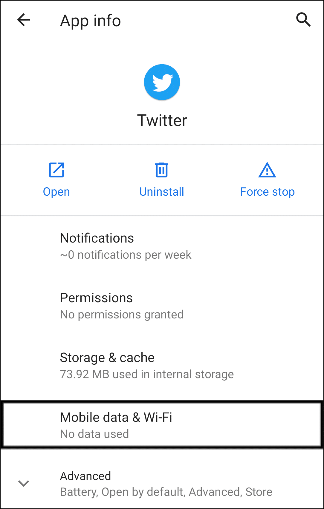 allow background data usage for twitter on Android to fix notifications not working