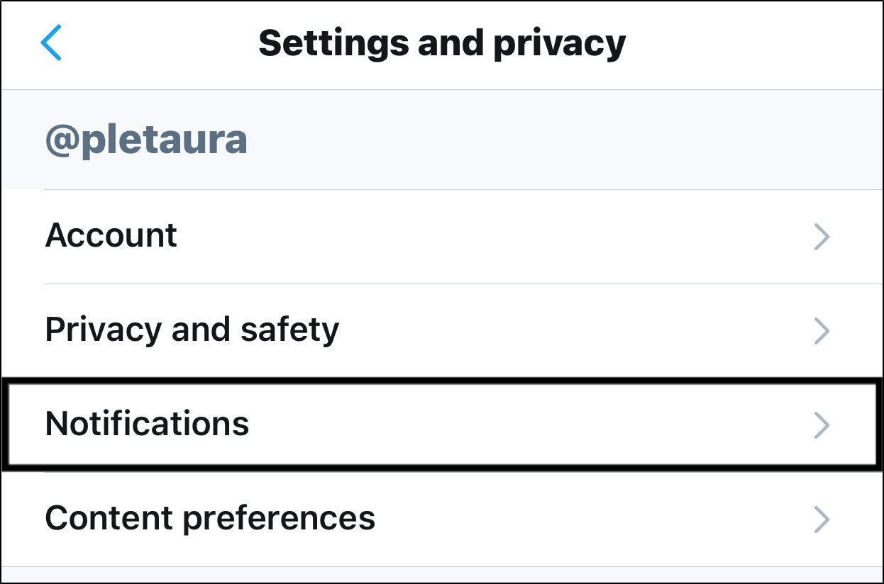 open notifications settings in Twitter app settings