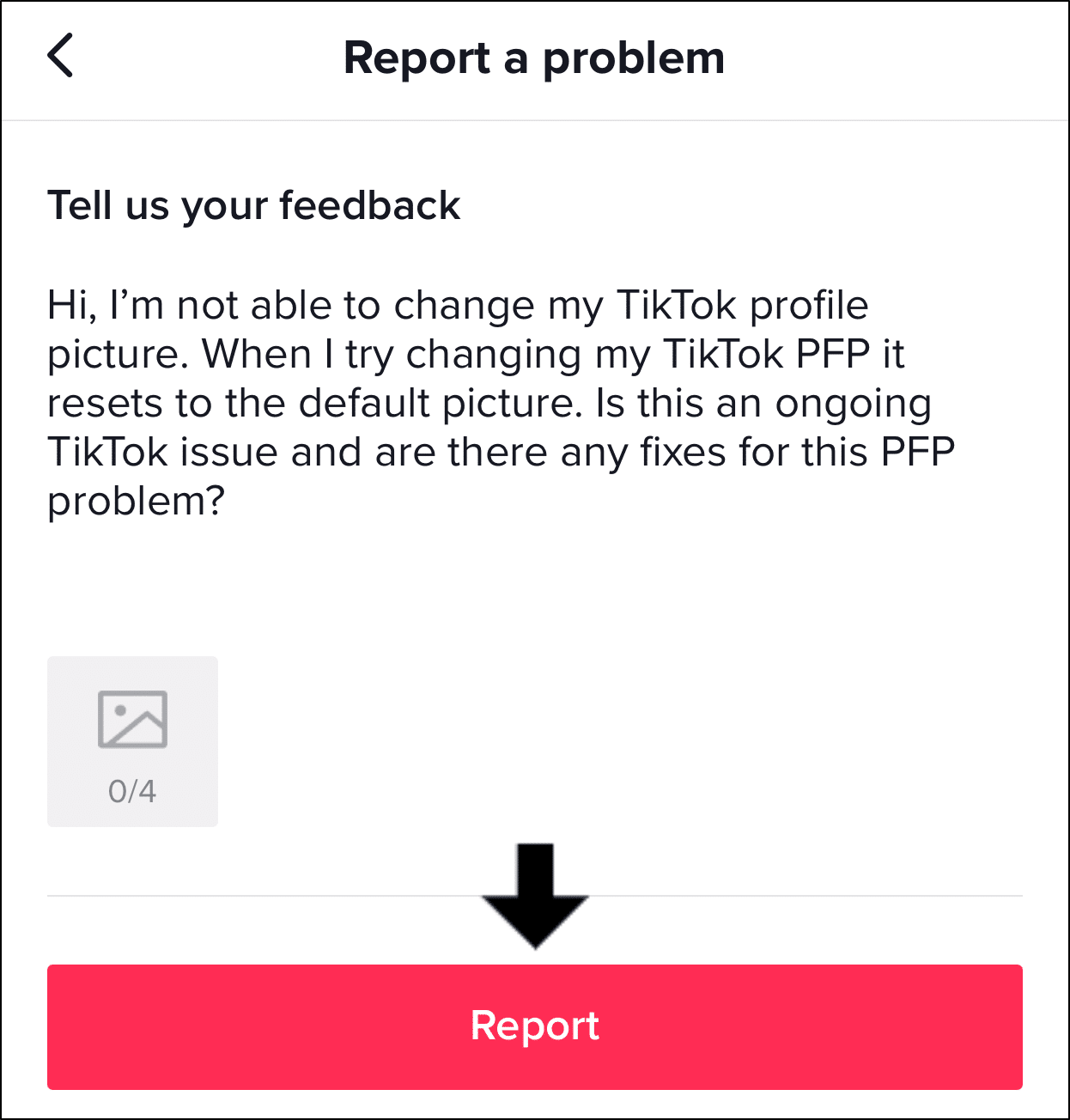 report pfp issue to TikTok support to fix tiktok profile picture not changing or showing