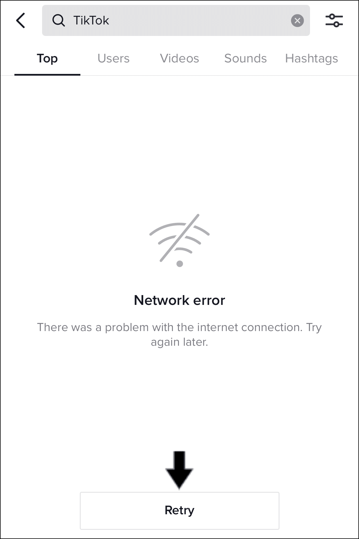 tiktok search bar not working, network error or unavailable