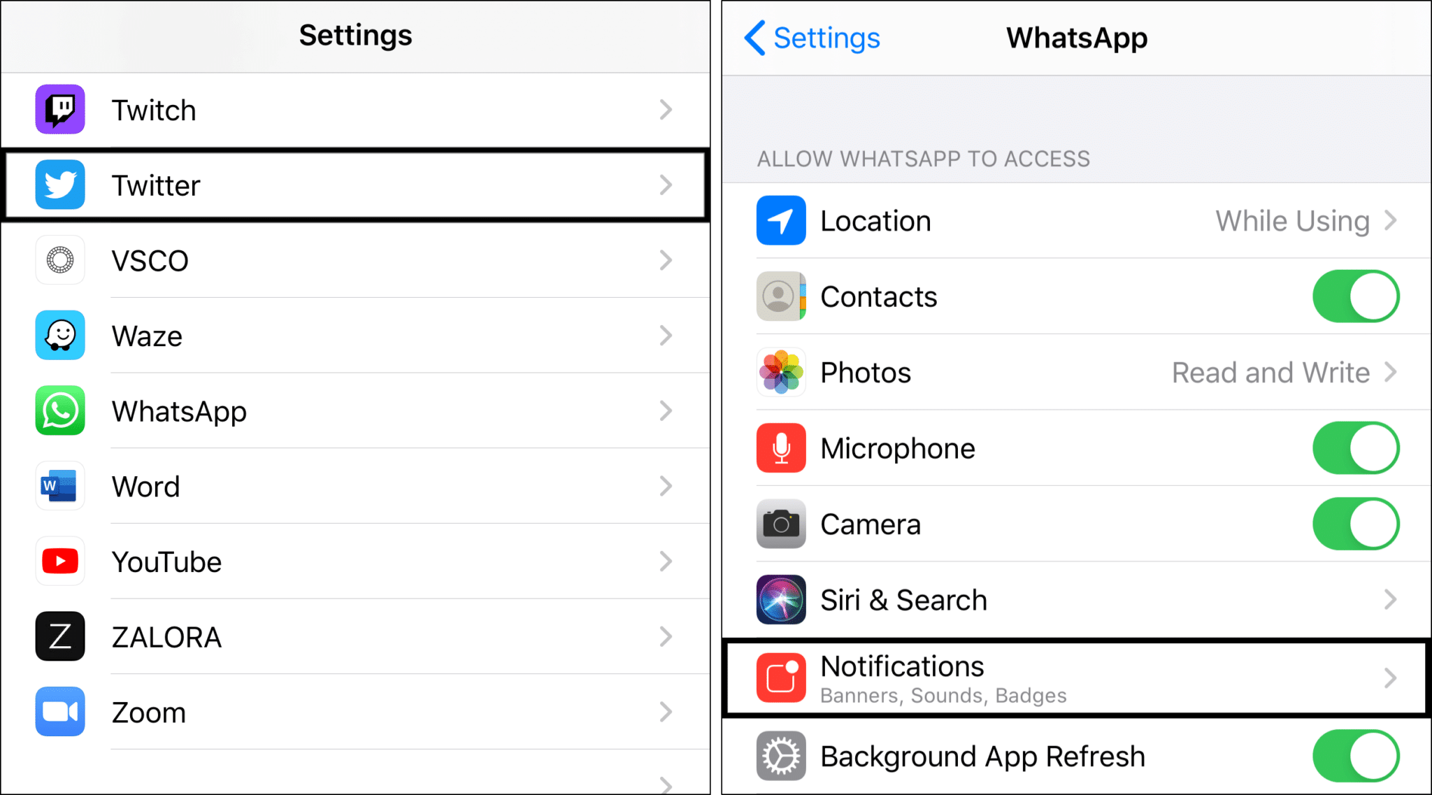 enable the notification settings in the system settings on iPhone and iPad to fix Twitter notifications not working
