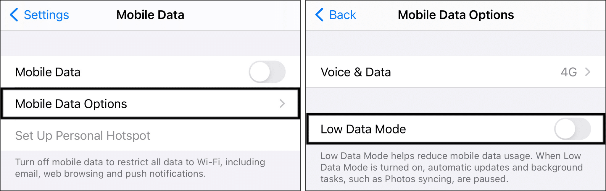 turn off low data mode on iPhone to fix twitter notifications not working