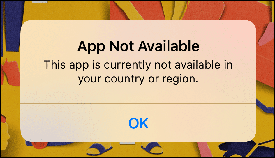 App not available apple app store error message