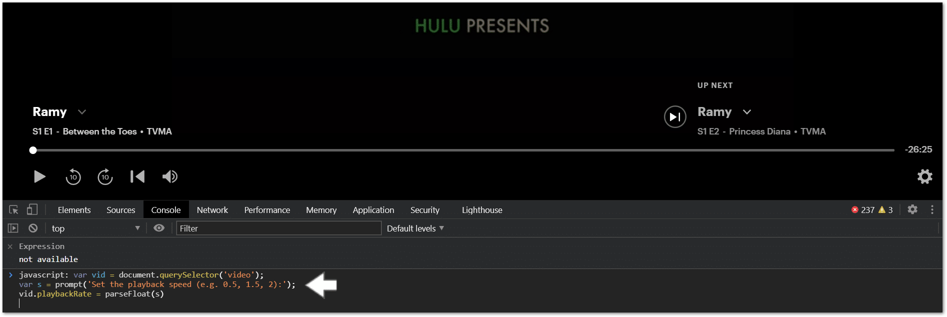 speed up videos on streaming services like Hulu by adding javascript code