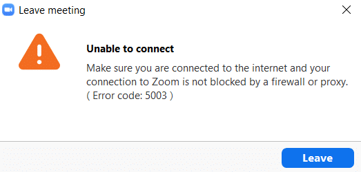 Zoom Error code 5003 