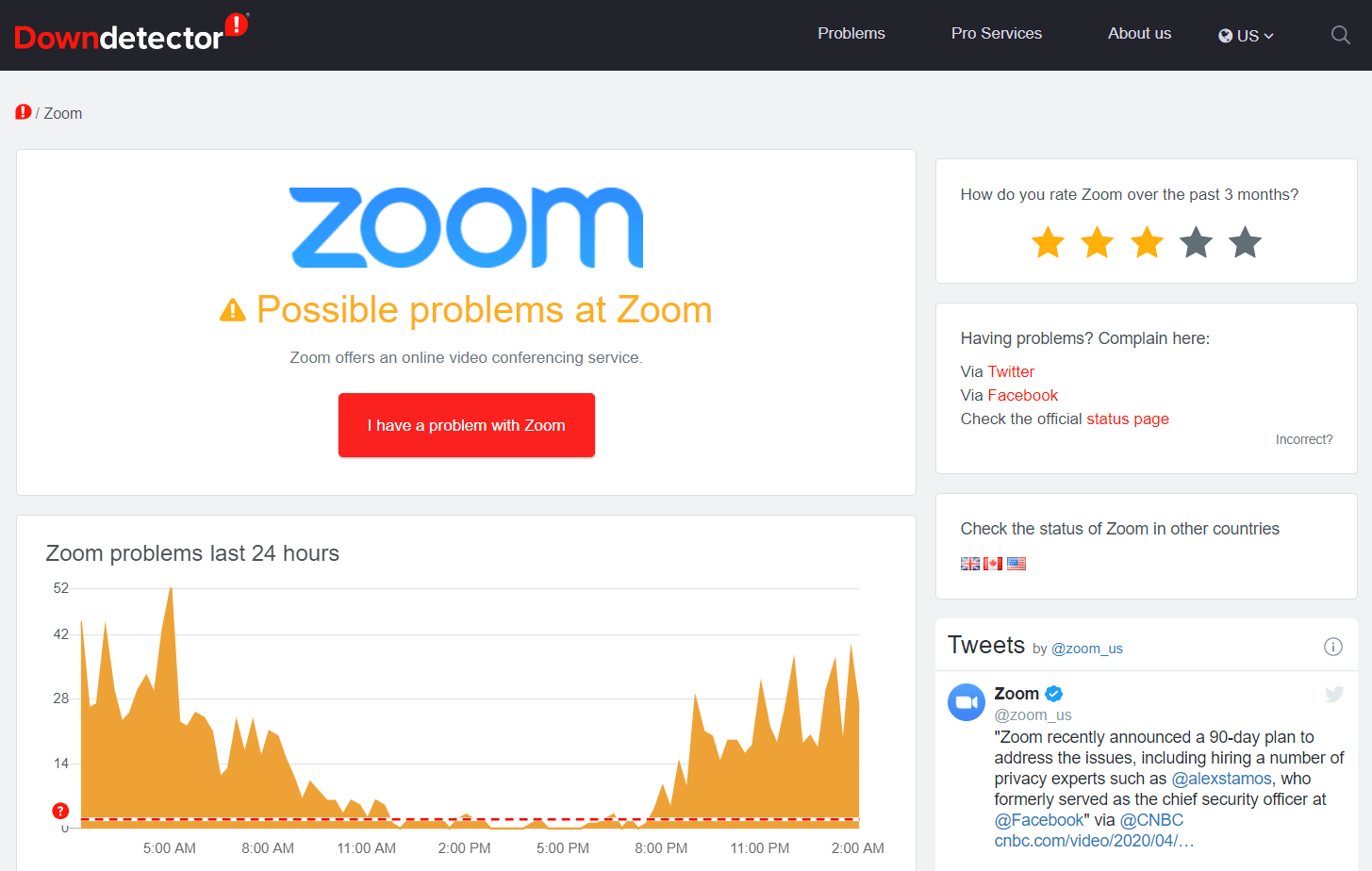 Check Zoom server status on Down Detector