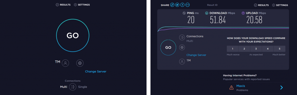Check internet speed with Speedtest to fix TIDAL not working, playing, connecting, playback and Streaming Problems